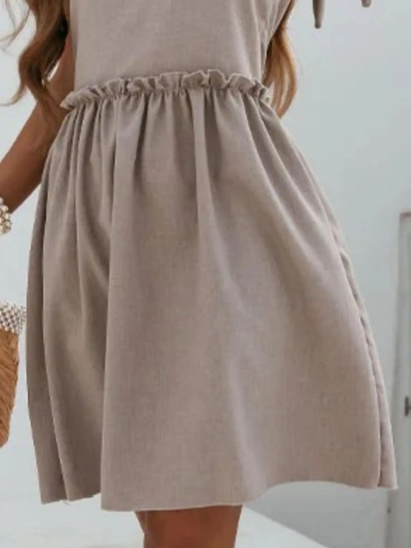 V-Neck Tie Shoulder Mini Dress OutfitFlow