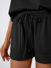 Round Neck Cap Sleeve Top and Shorts Set OutfitFlow
