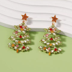 Christmas Tree Earrings with Rhinestones OutfitFlow