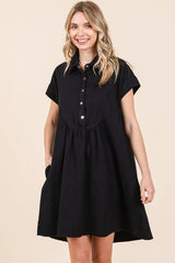 Mittoshop Twill Short Sleeve Collared Mini Dress OutfitFlow