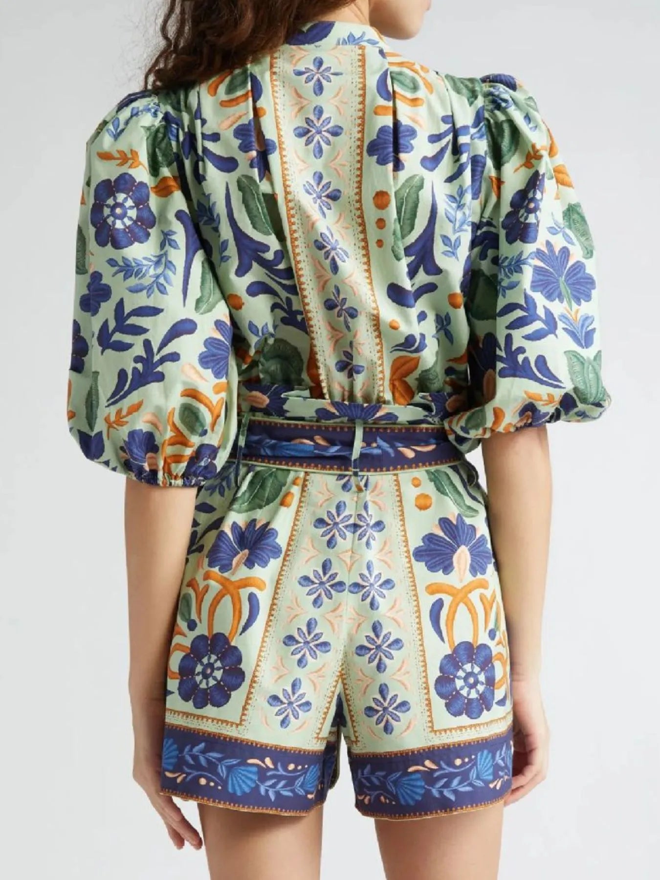 Floral Print Button Front Belted Romper OutfitFlow