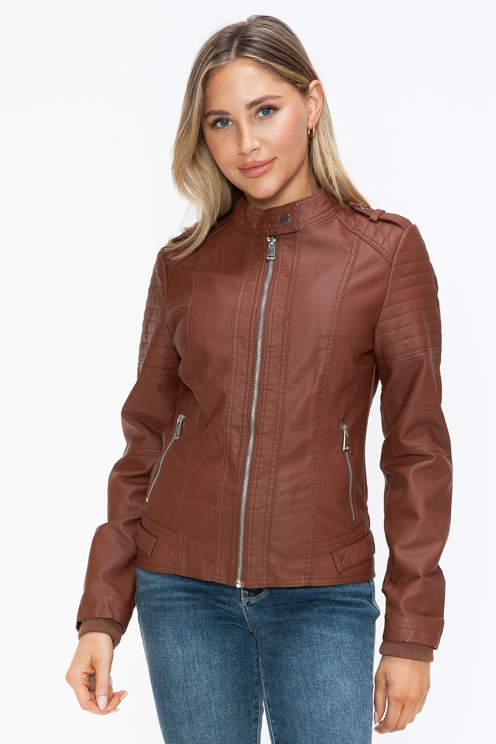 Outfit Flow - Snobbish PU Leather Biker Jacket with Side Zip Pockets