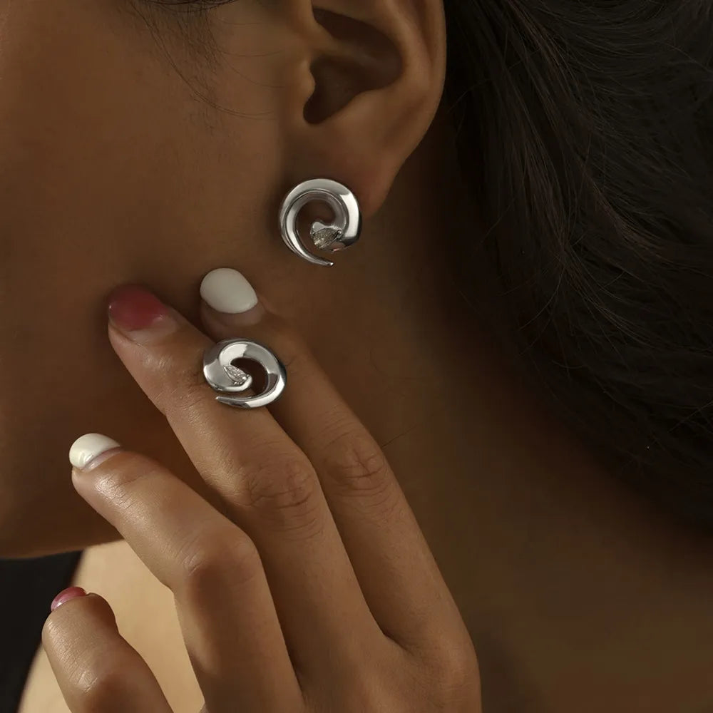 Titanium Steel Zircon Spiral Shape Earrings OutfitFlow