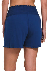 Zenana Elastic Waist Smocked Shorts OutfitFlow
