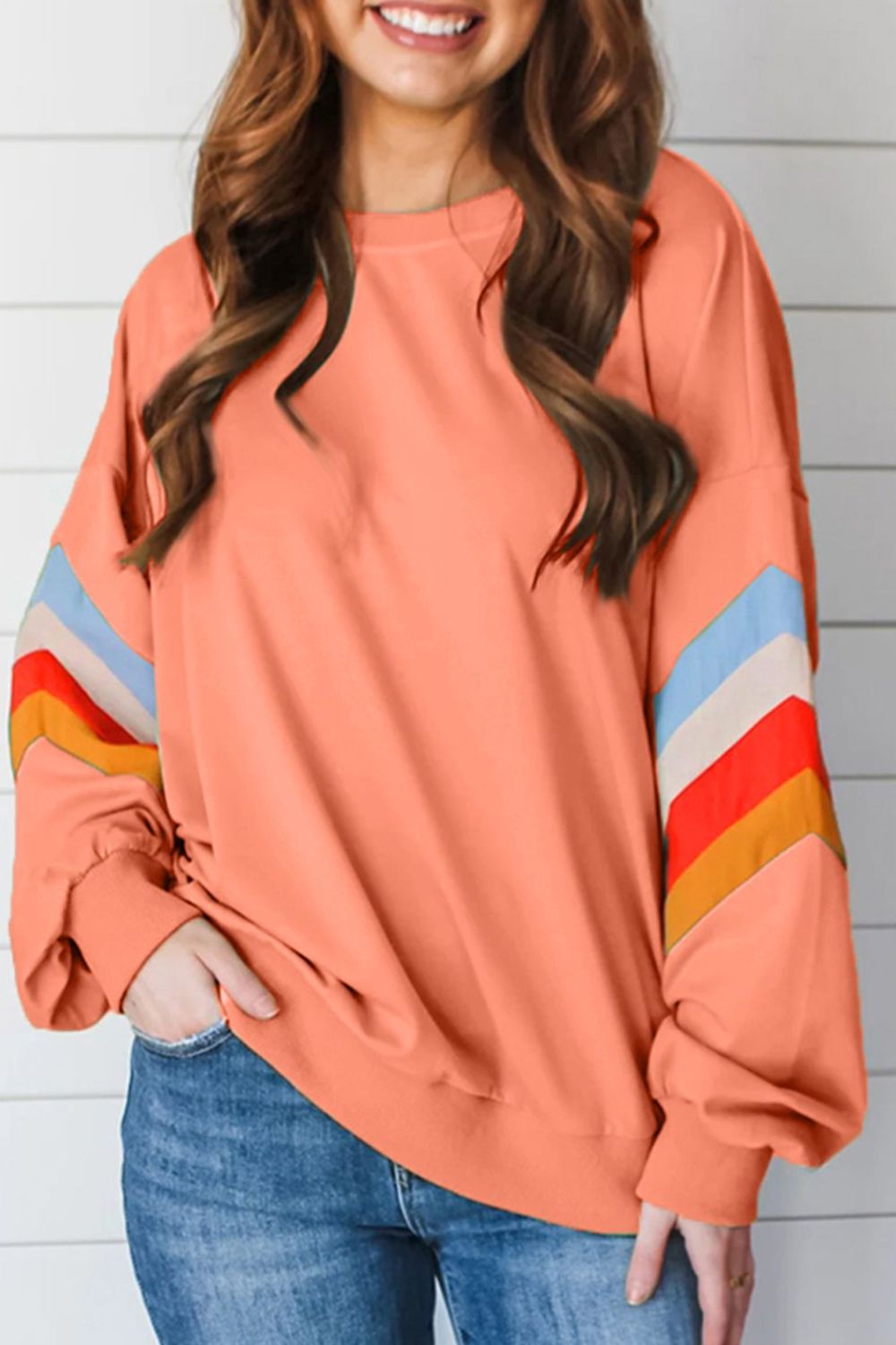 Outfit Flow - Contrast Round Neck Long Sleeve Sweatshirt