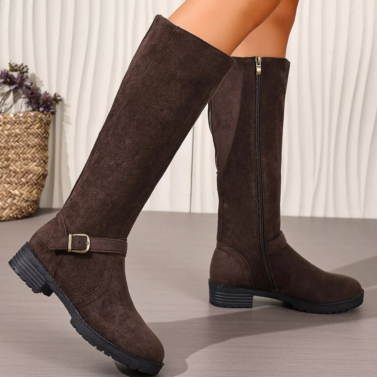 Round Toe Block Heels Boots Trendsi