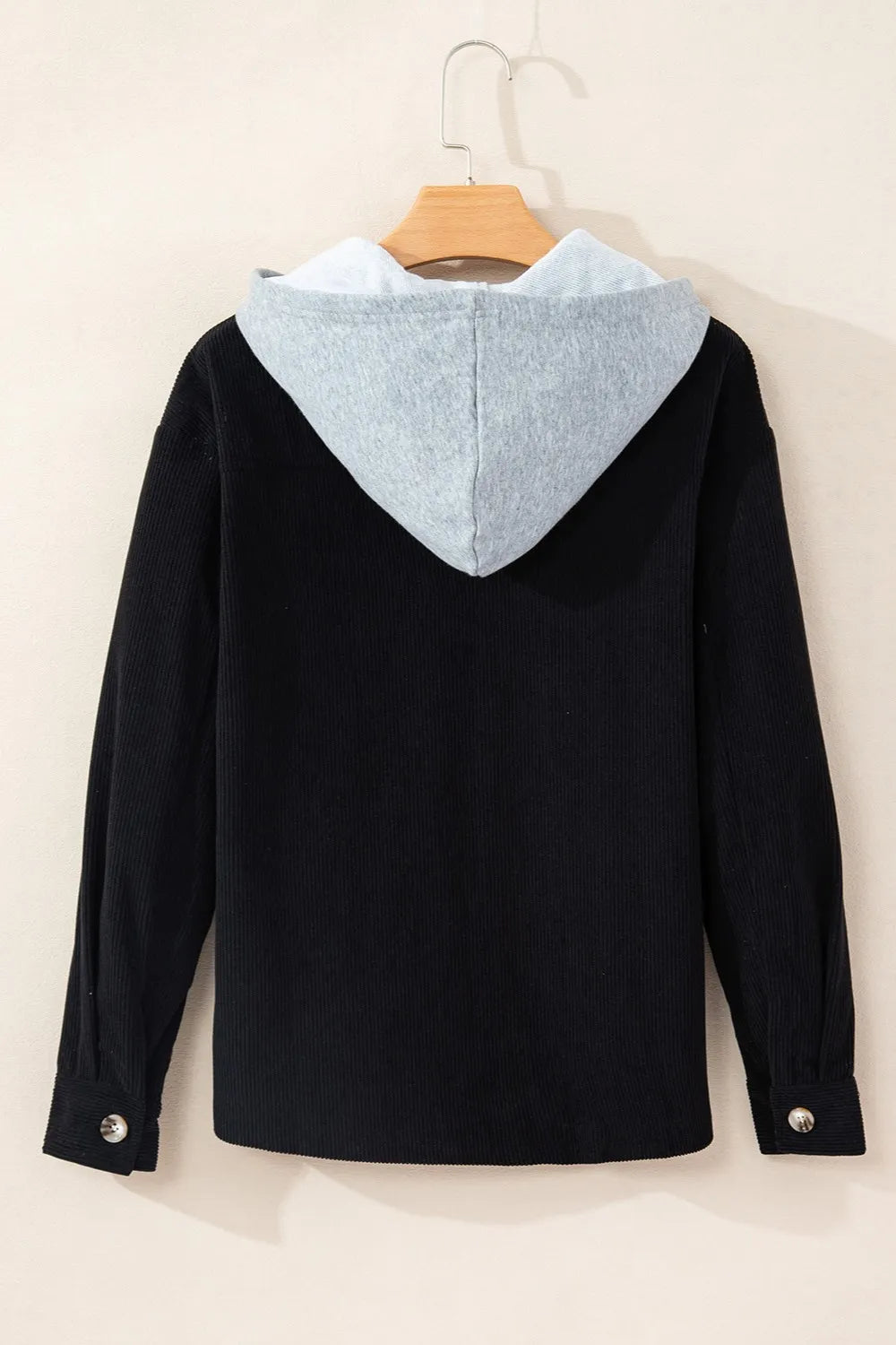 Drawstring Button Up Long Sleeve Hooded Jacket OutfitFlow
