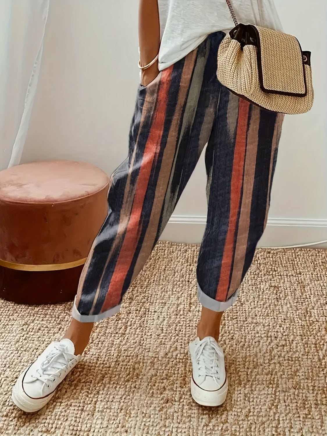 Outfit Flow - Striped Pocketed Elastic Waist Pants