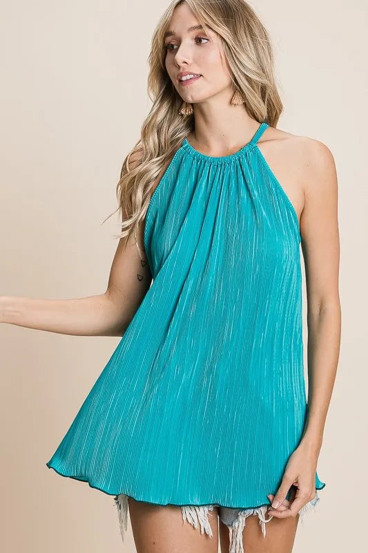 BiBi Pleating Knit Halter Neck Top OutfitFlow