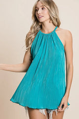 BiBi Pleating Knit Halter Neck Top OutfitFlow