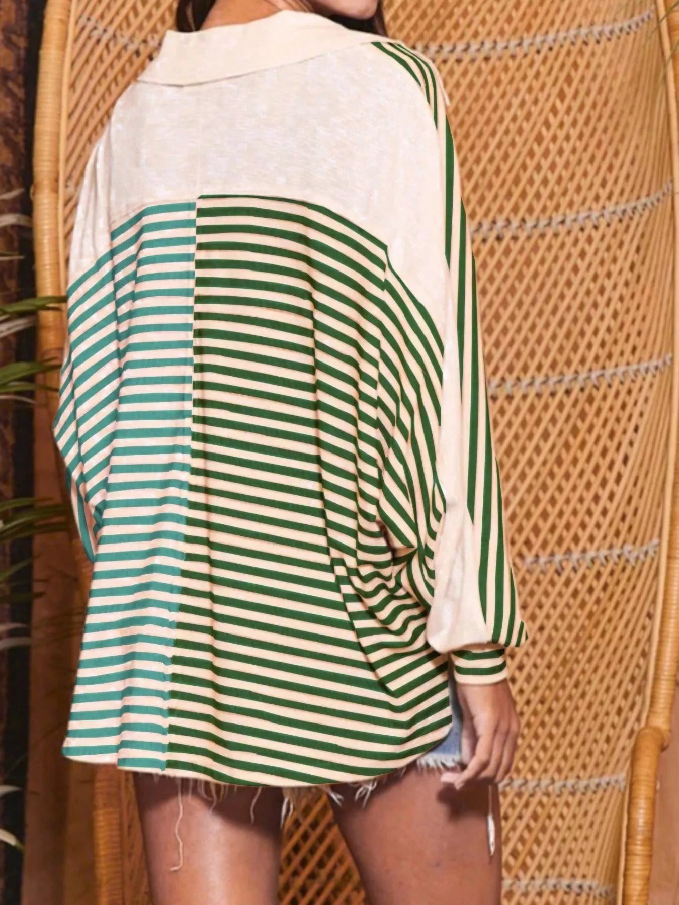 Striped Oversized Half Button Sweatshirt OutfitFlow