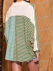 Striped Oversized Half Button Sweatshirt OutfitFlow