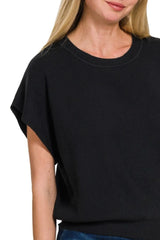 Zenana Round Neck Short Dolman Sleeve Sweater OutfitFlow