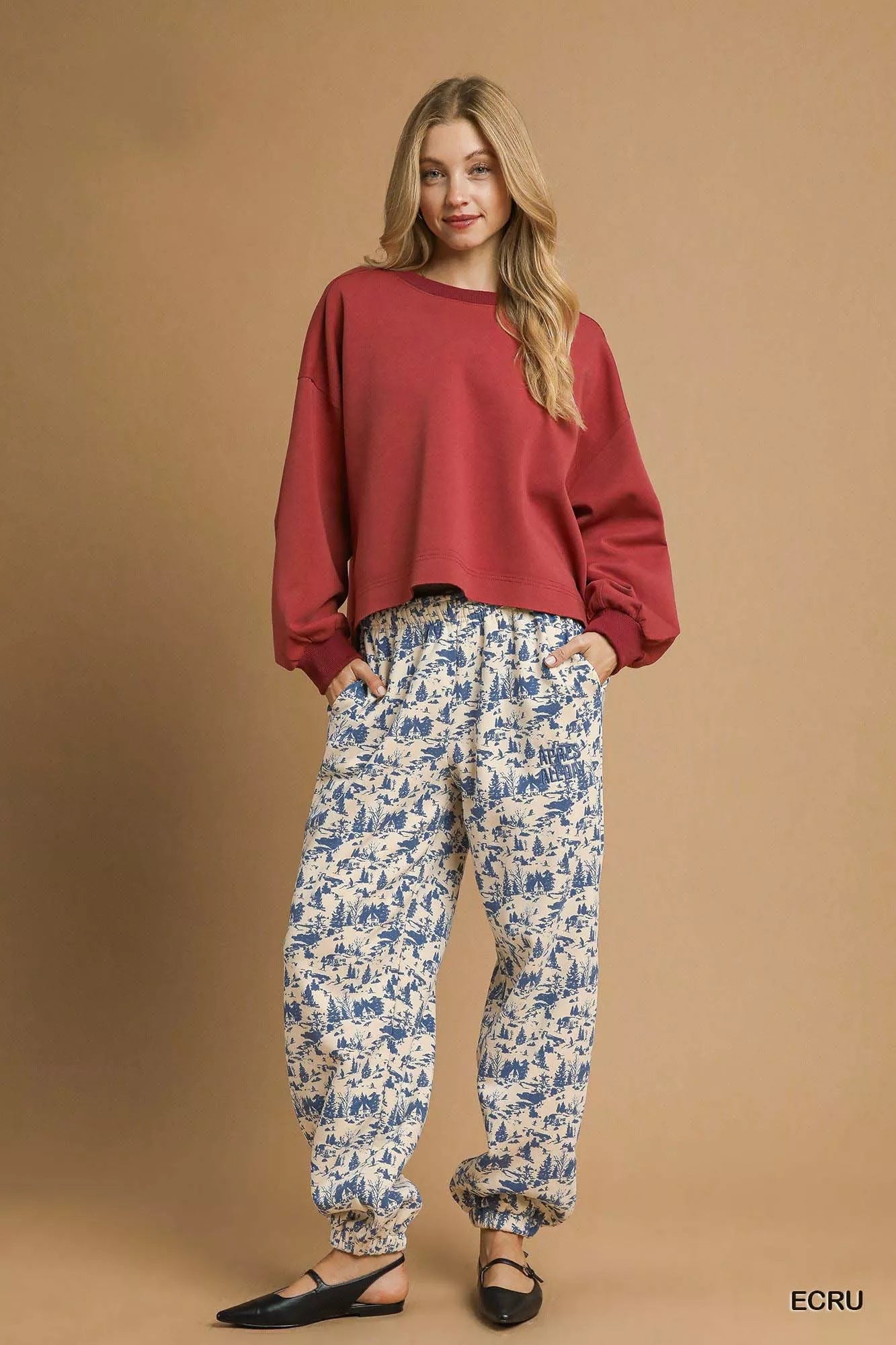 Umgee Scenic Print Casual Sweatpants OutfitFlow