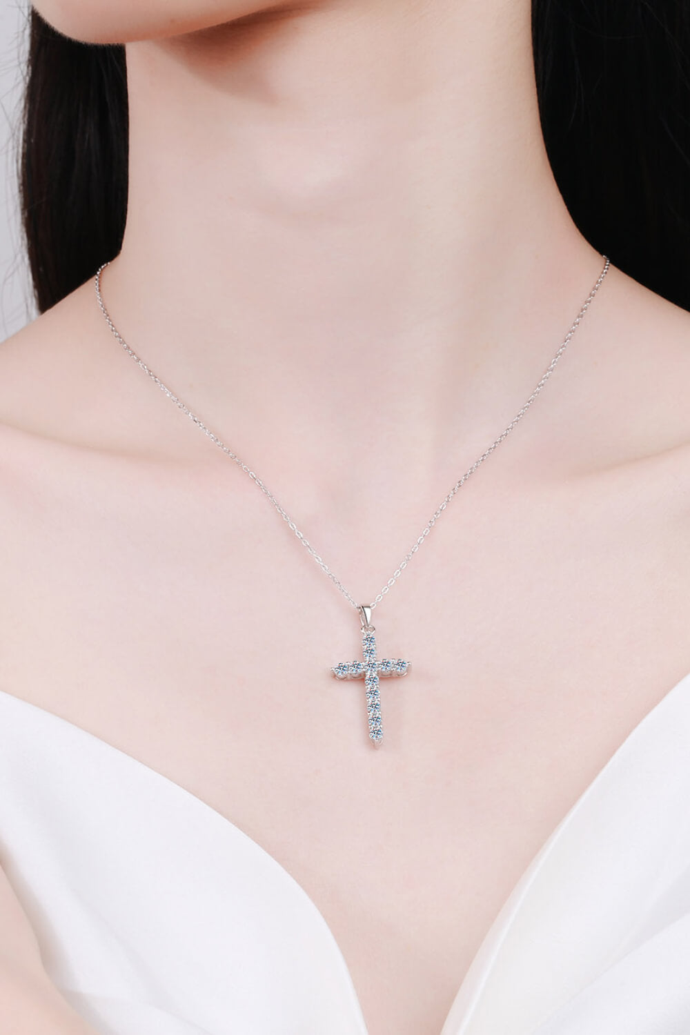 Adored 925 Sterling Silver Cross Moissanite Necklace OutfitFlow