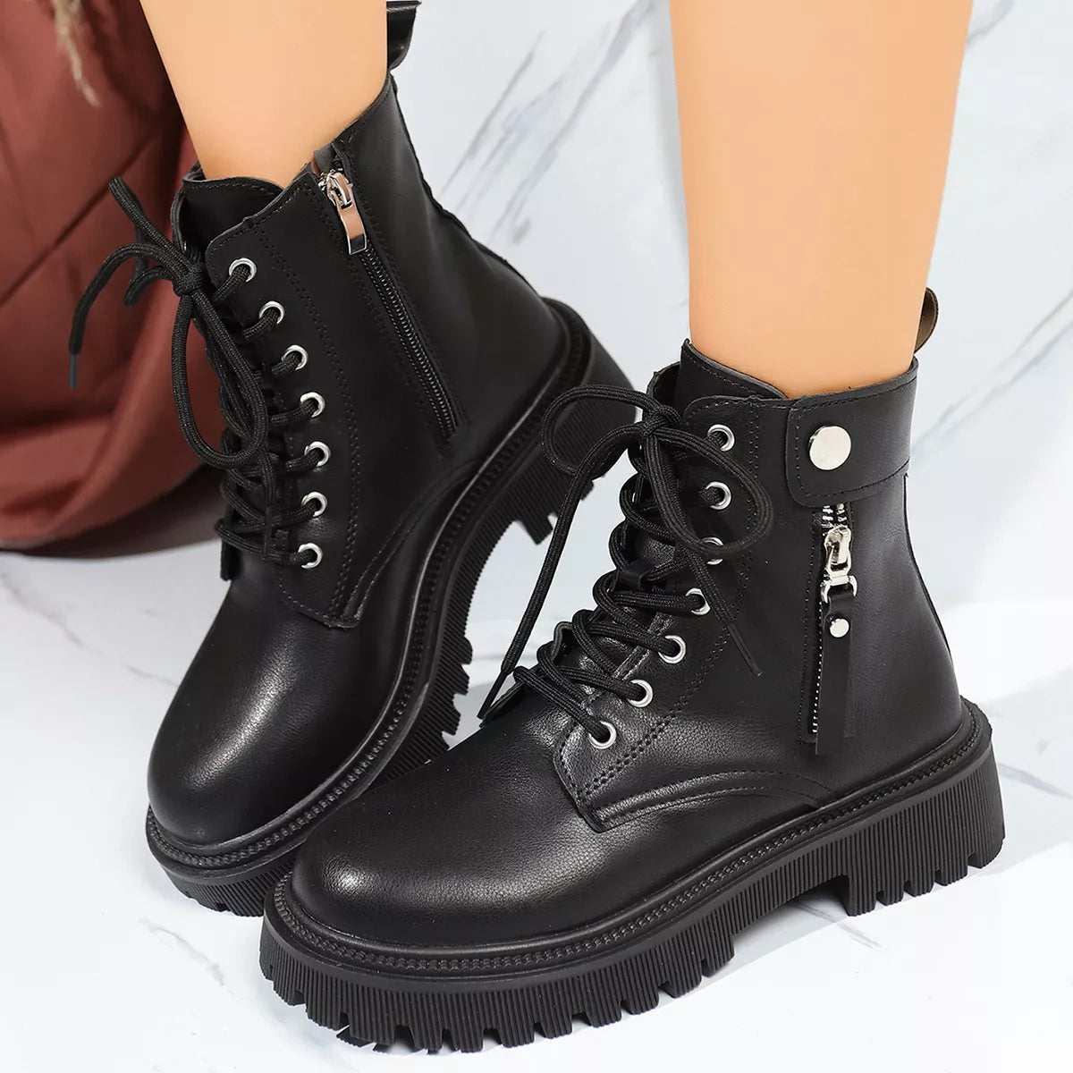 Round Toe Block Heels Boots OutfitFlow