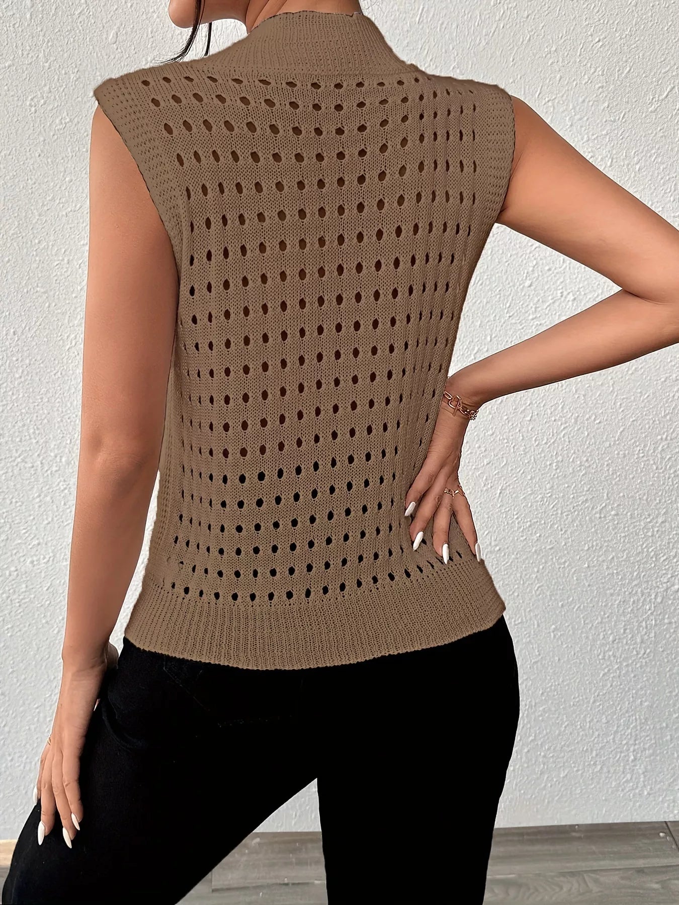 Hollow Out Round Neck Knit Tank OutfitFlow