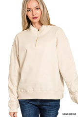 Zenana Fleece Half Zip Sweatshirt Trendsi