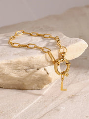 18K Gold-Plated Stainless Steel Letter L Bracelet OutfitFlow