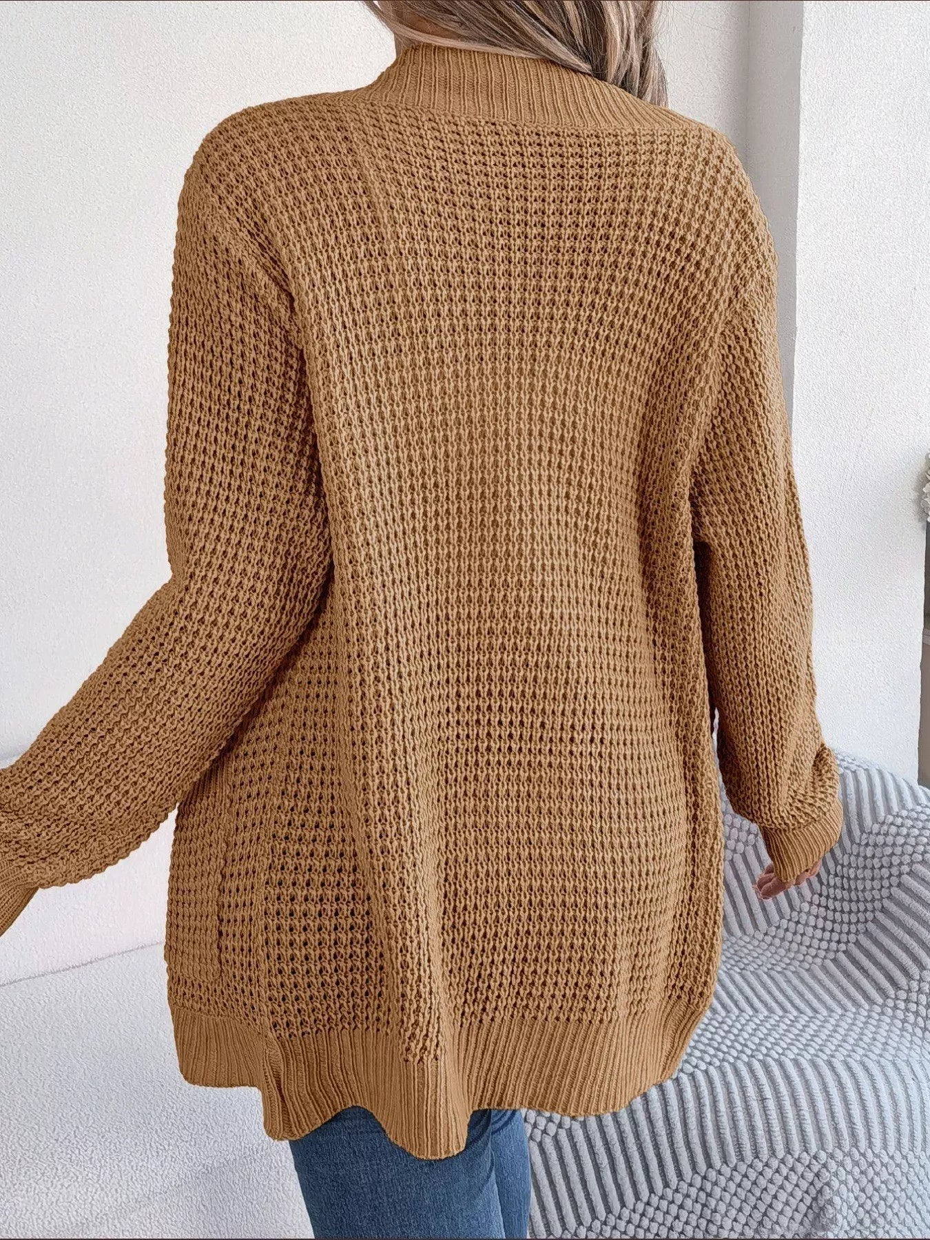 Chunky Knit Open Front Cardigan with Pockets OutfitFlow