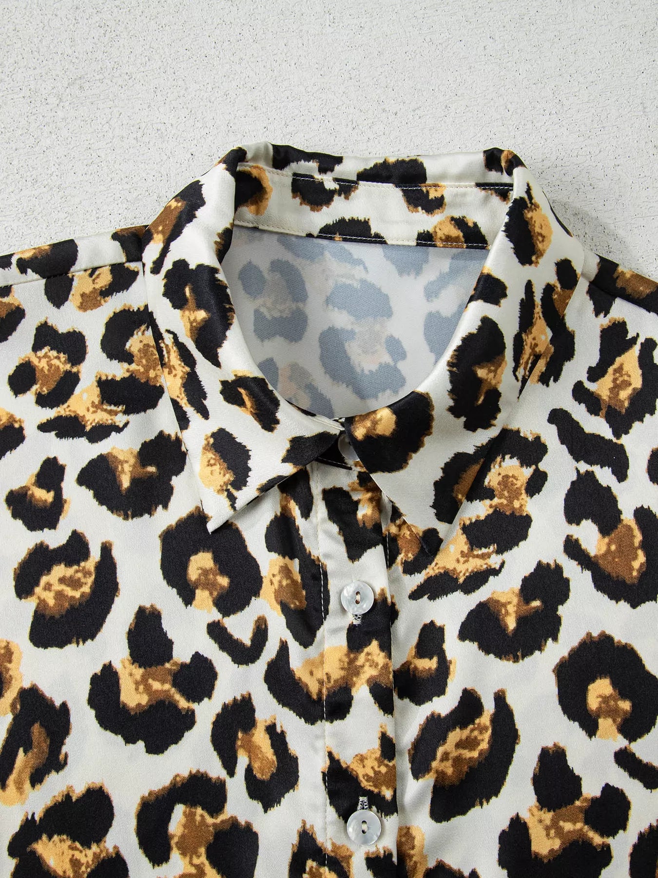 Leopard Print Ruffle Trim 3/4 Sleeve Loose Shirt Trendsi