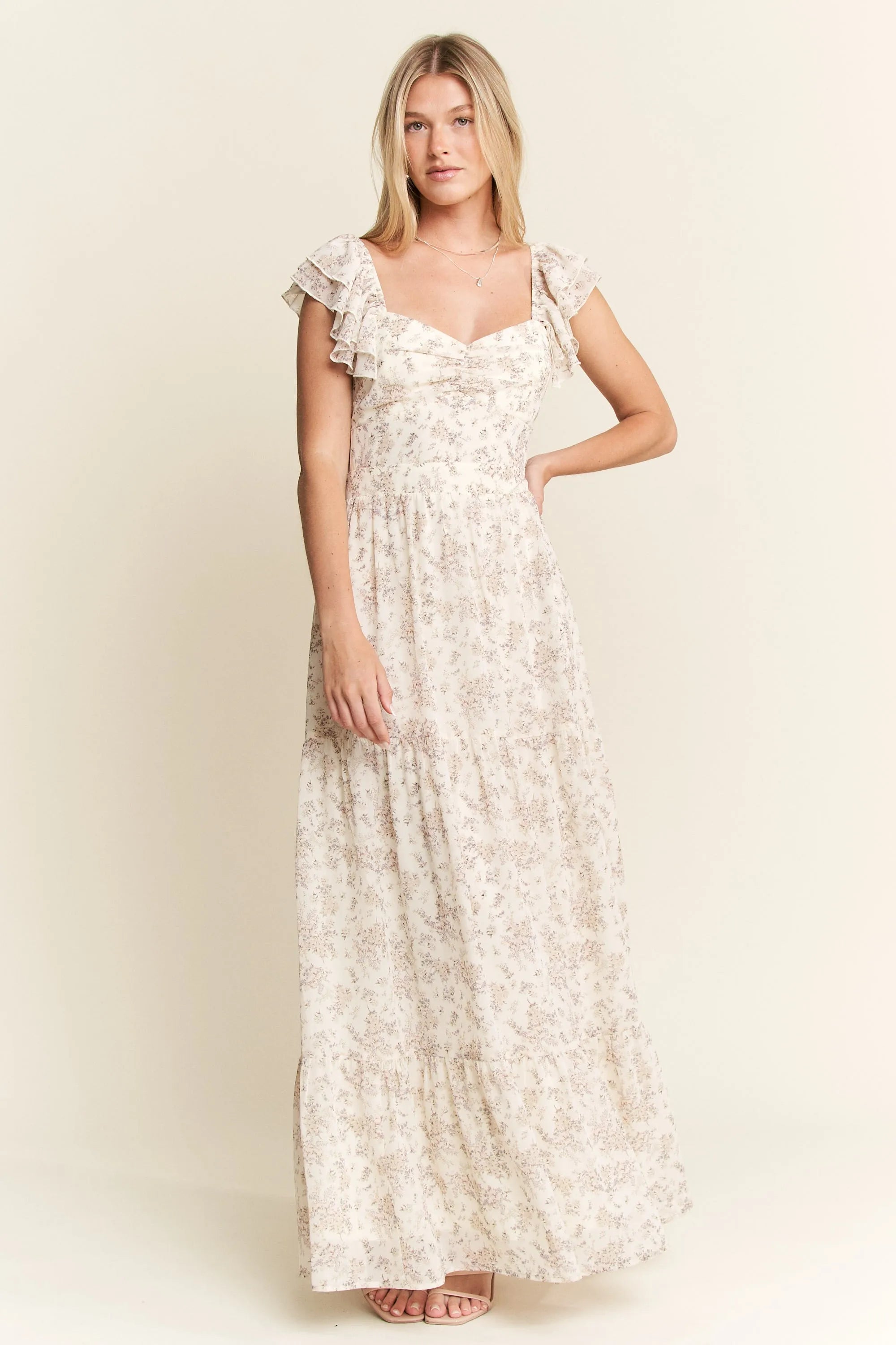 Jade By Jane Full Size Ruffle Sleeve Tiered Maxi Dress Plus Size OutfitFlow
