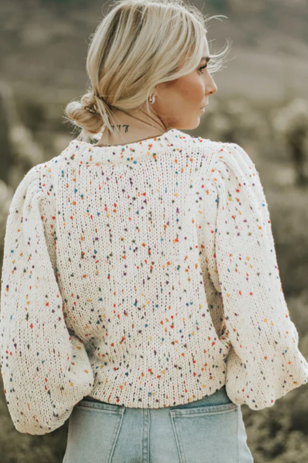 Outfit Flow - Confetti Round Neck Long Sleeve Sweater