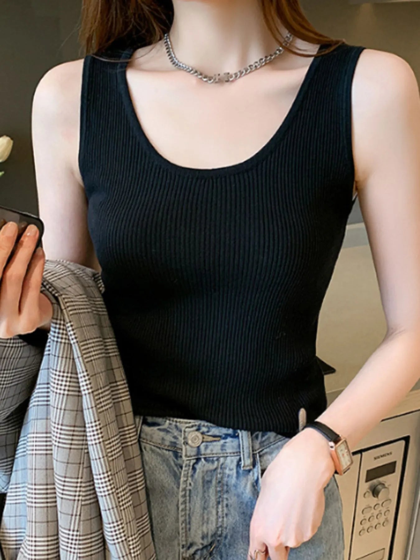Plus Size Ribbed Scoop Neck Tank OutfitFlow