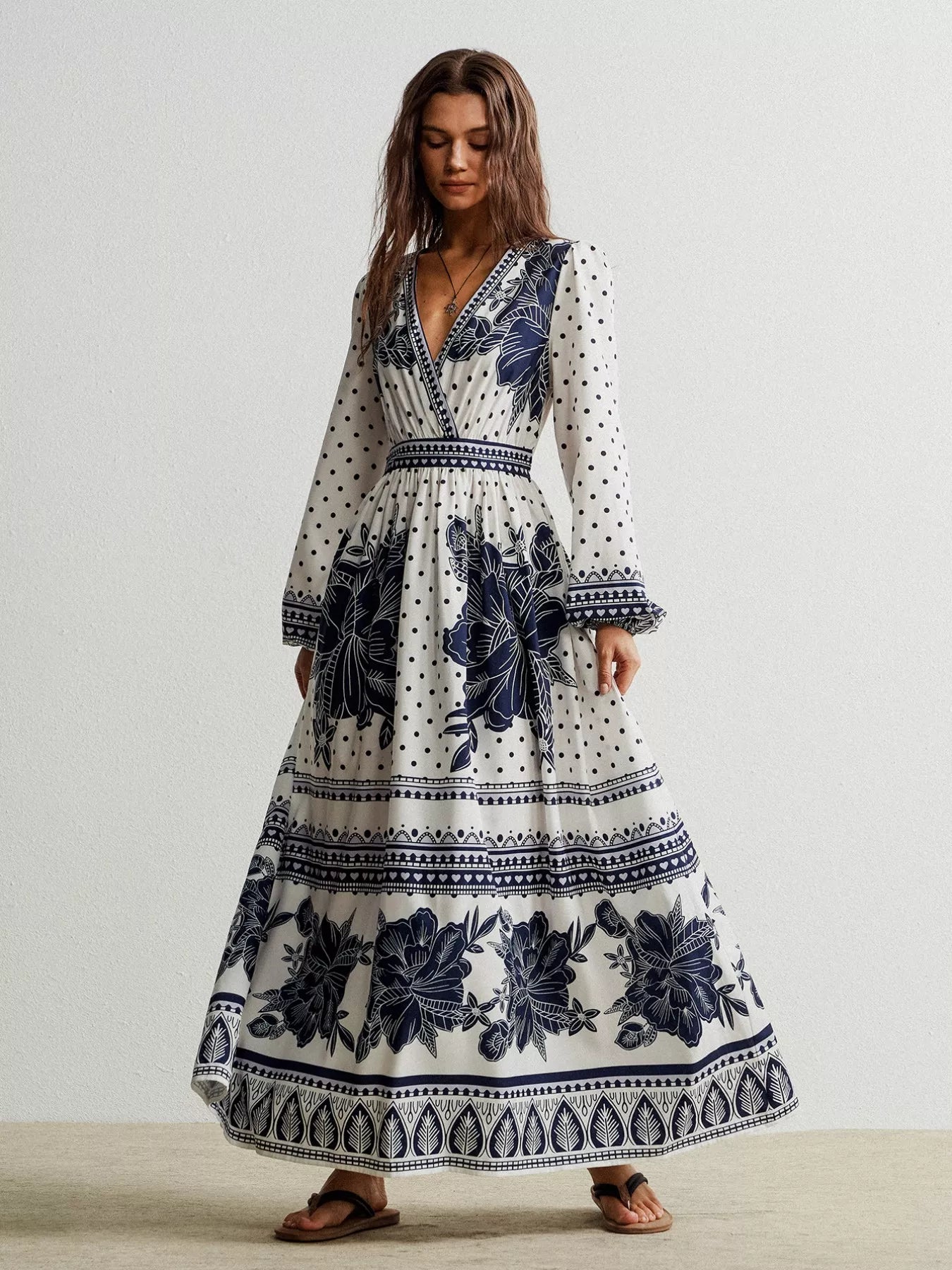 Floral Print Long Sleeve Maxi Dress OutfitFlow