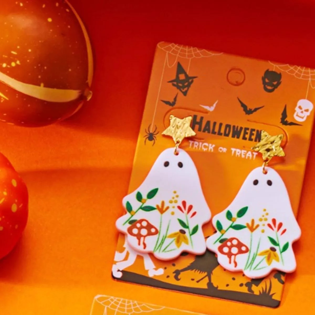 Whimsical Ghost Earrings with Floral Design OutfitFlow
