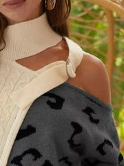 BiBi Cable-Knit Color Block One Shoulder Asymmetrical Sweater OutfitFlow