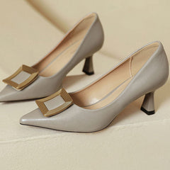 Point Toe Flare Heel Pumps OutfitFlow