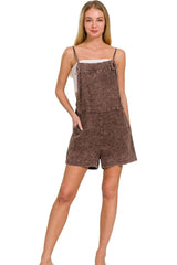 Zenana Washed Linen Knot Strap Rompers OutfitFlow