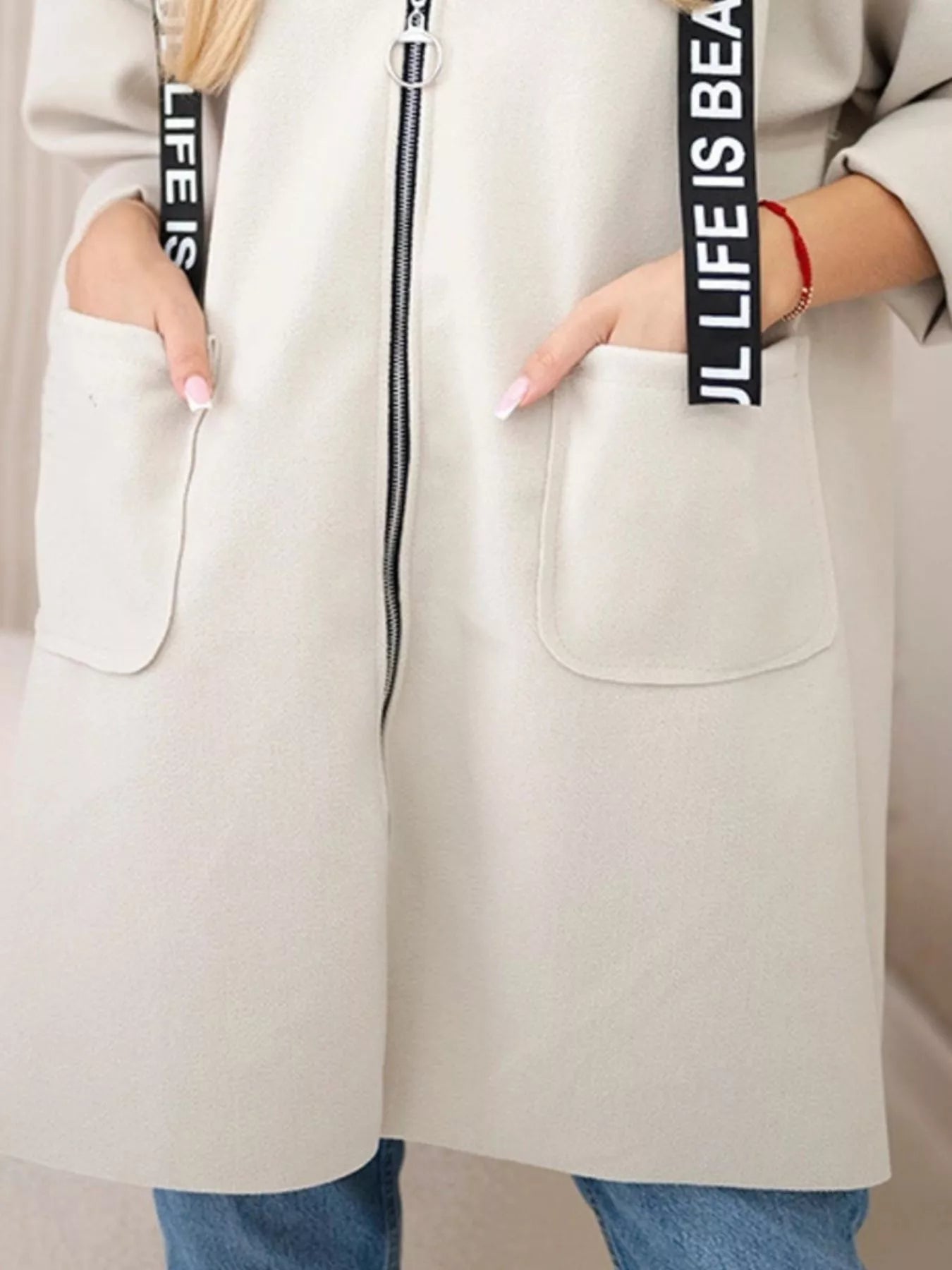 Full Size Hooded Zip-Up Longline Outerwear Plus Size Trendsi