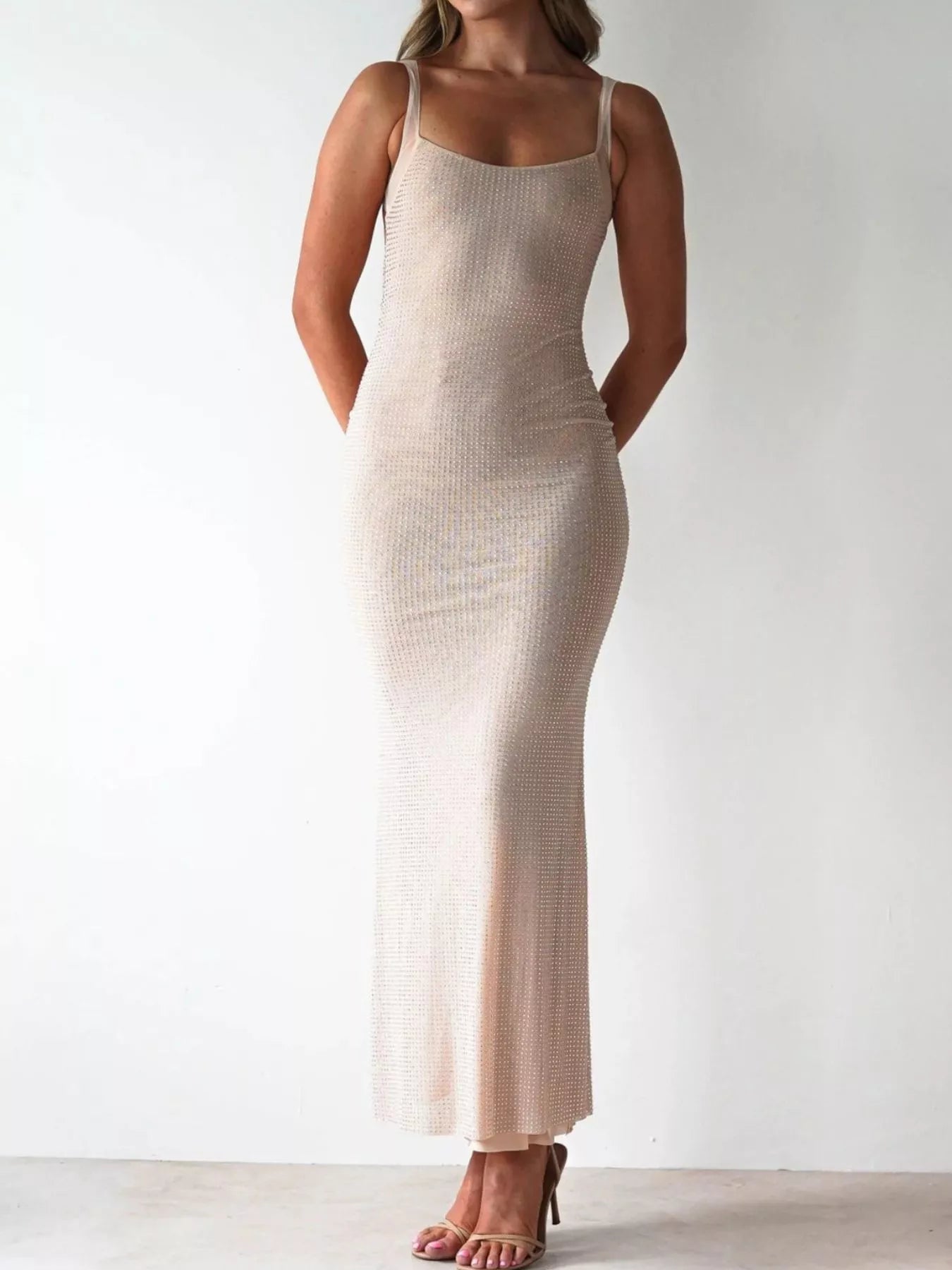 Backless Sleeveless Bodycon Maxi Dress Gray white OutfitFlow