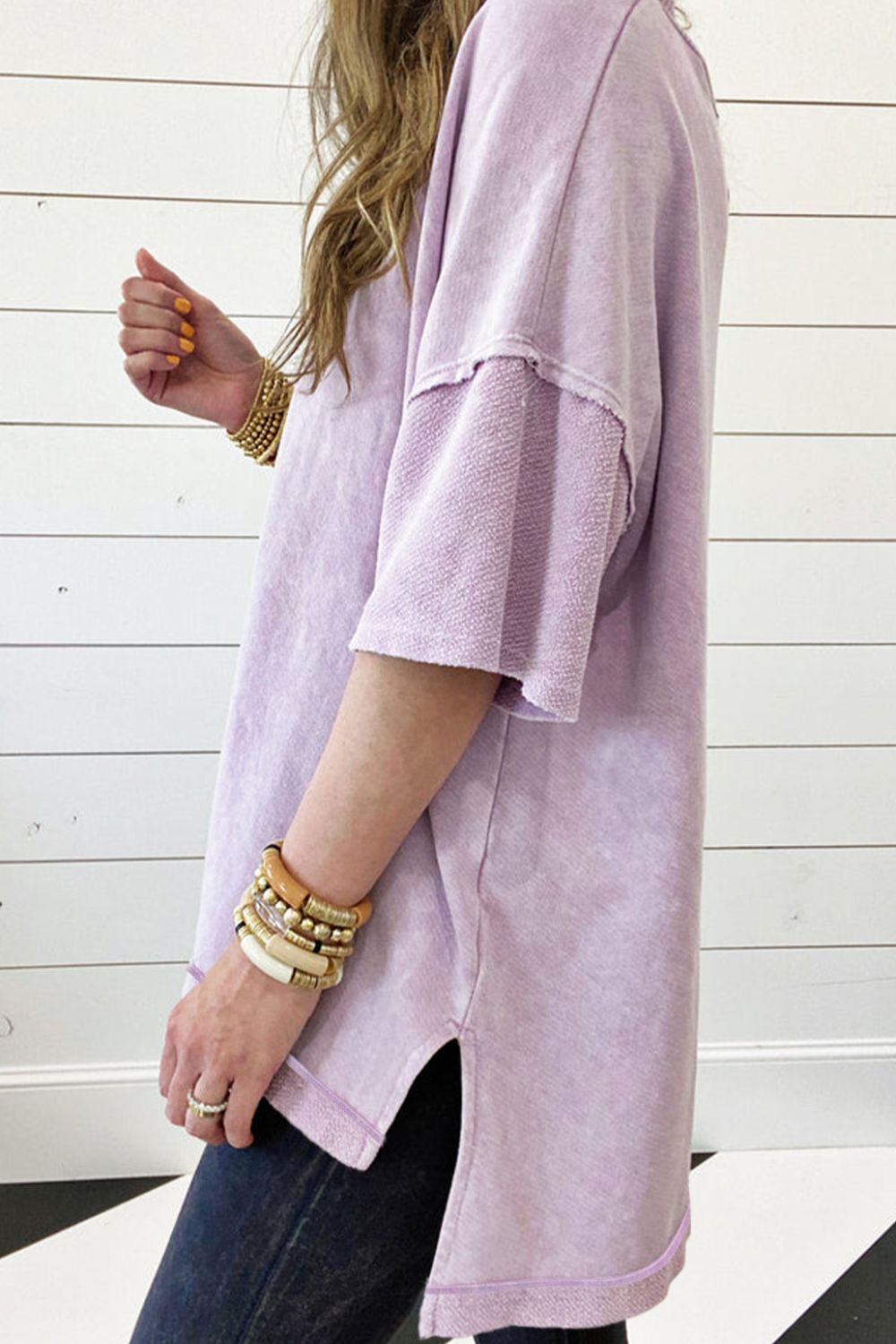 Mineral Wash Drop Shoulder Round Neck T-Shirt OutfitFlow