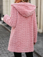 Outfit Flow - Heart Open Front Hooded Fuzzy Coat