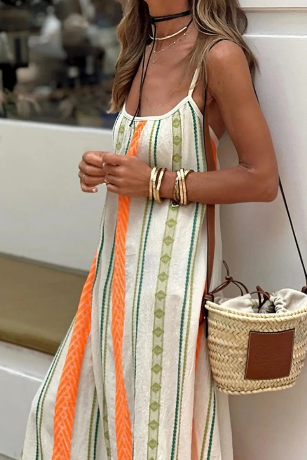 Striped Ruffled Maxi Cami Dress OutfitFlow