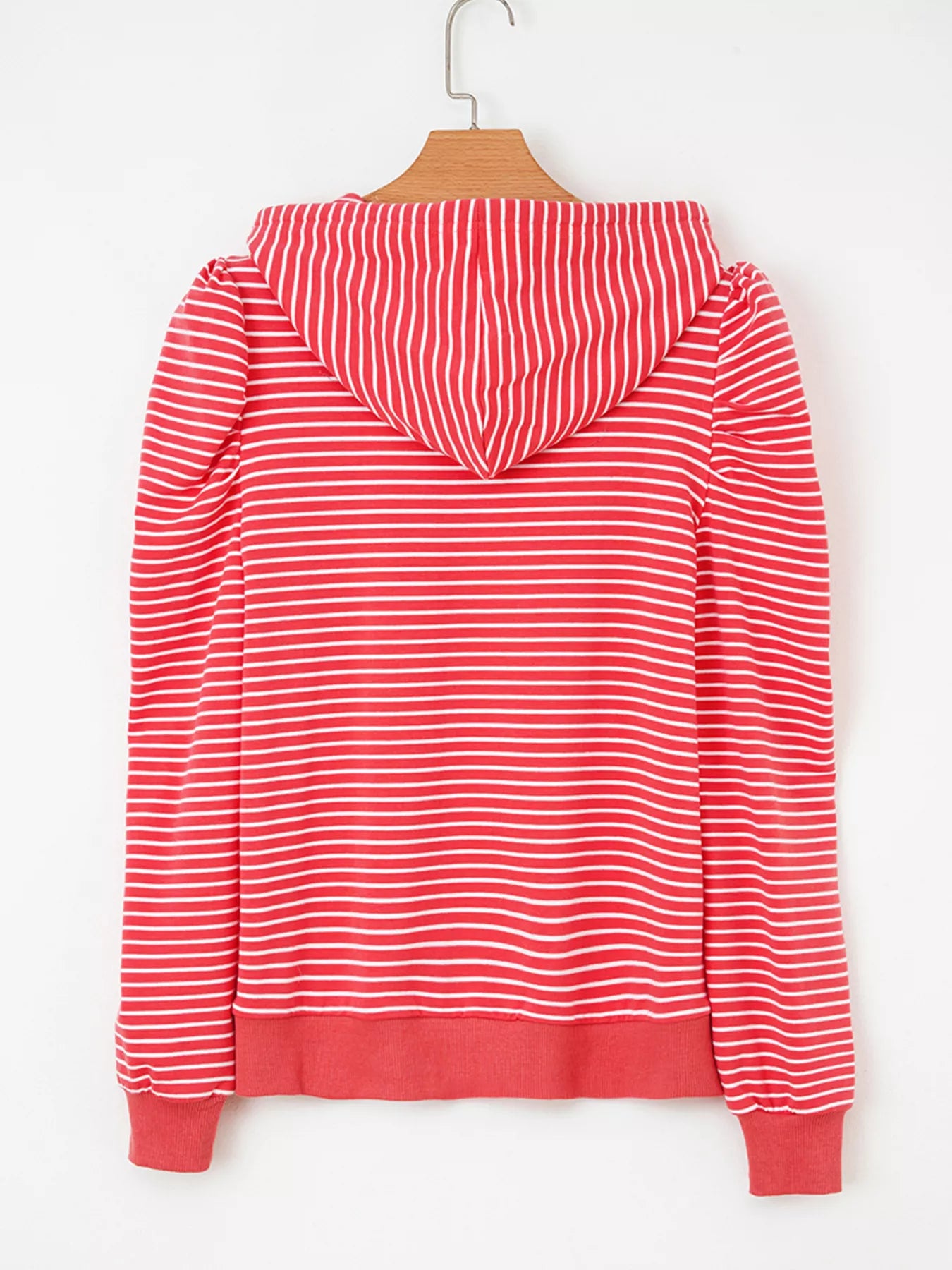 Striped Puff Sleeve Hoodie with Drawstring OutfitFlow