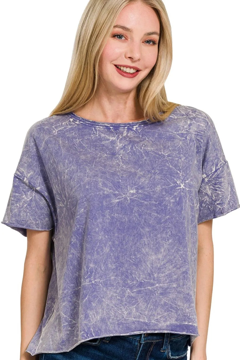 Zenana Washed Crew Neck Short Sleeve Crop Box Tee MARLIN OutfitFlow