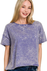 Zenana Washed Crew Neck Short Sleeve Crop Box Tee MARLIN OutfitFlow
