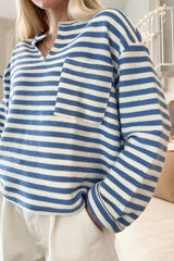 Stripe Chest Pocket Notched Top OutfitFlow