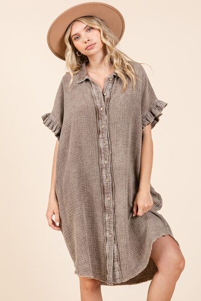 Mittoshop Mineral Wash Cotton Gauze Mini Shirt Dress OutfitFlow