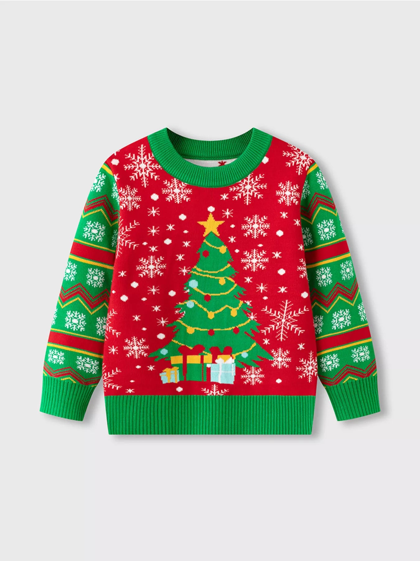 Children's Christmas Tree Round Neck Sweater Green OutfitFlow