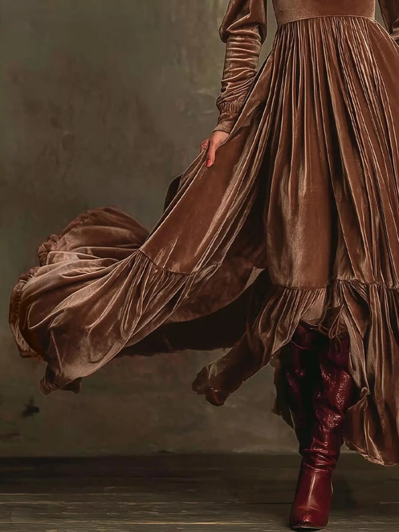 Ruffled Hem Long Sleeve Dress OutfitFlow