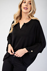 Outfit Flow - Celeste Full Size Notched Three-Quarter Sleeve Blouse