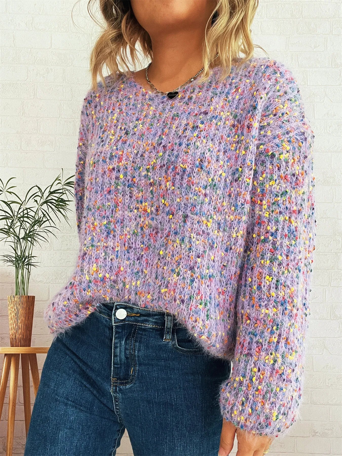 Colorful Long Sleeve Sweater Trendsi