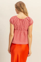 HYFVE Gingham Scoop Neck Cap Sleeve Blouse OutfitFlow
