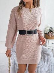 Diamond Cable Knit Sweater Dress with Long Sleeves OutfitFlow