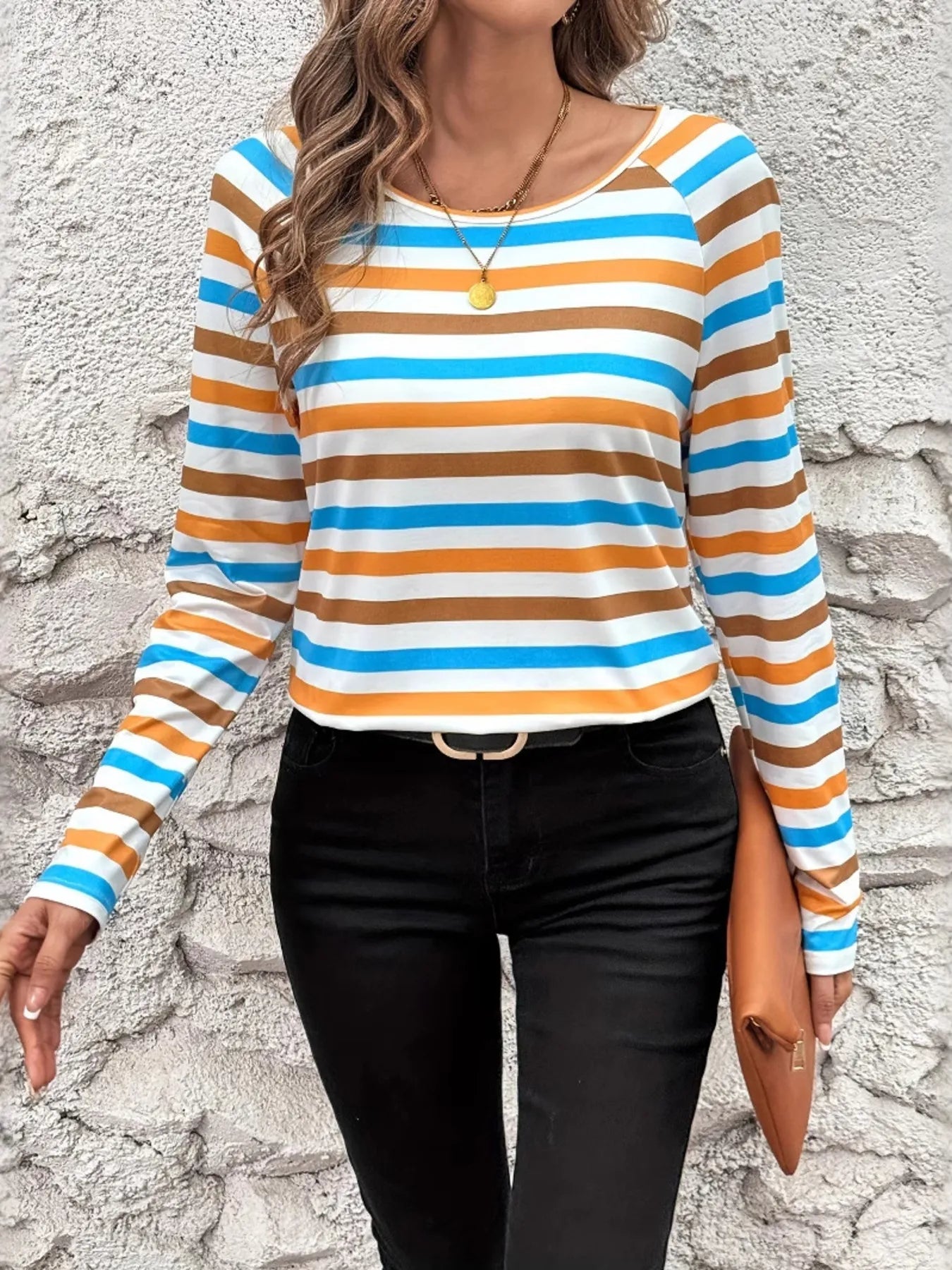 Full Size Striped Long Sleeve Casual Top Plus Size OutfitFlow